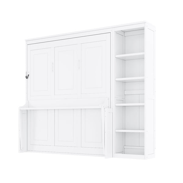 English Elm Full Size Murphy Wall Bed with Fold Down Desk and Open Shelving for Home Office White N7090004015K-1