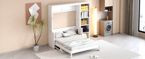 English Elm Full Size Murphy Wall Bed with Fold Down Desk and Open Shelving for Home Office White N7090004015K-1