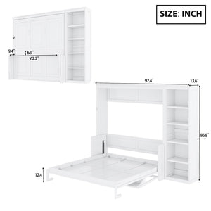 English Elm Queen Murphy Wall Bed with Fold Down Desk and Open Shelving for Home Office White N7090004016K-1
