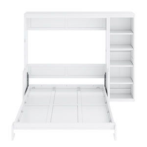 English Elm Queen Murphy Wall Bed with Fold Down Desk and Open Shelving for Home Office White N7090004016K-1