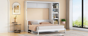 English Elm Queen Murphy Wall Bed with Fold Down Desk and Open Shelving for Home Office White N7090004016K-1