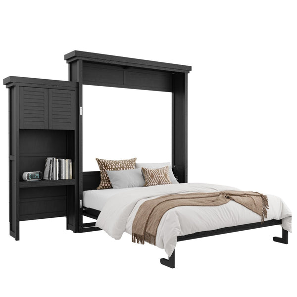 English Elm Queen Murphy Wall Bed with Louvered Pine Cabinet and Built-in Shelving for Studio Use N7090004018B