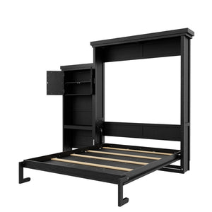 English Elm Queen Murphy Wall Bed with Louvered Pine Cabinet and Built-in Shelving for Studio Use N7090004018B