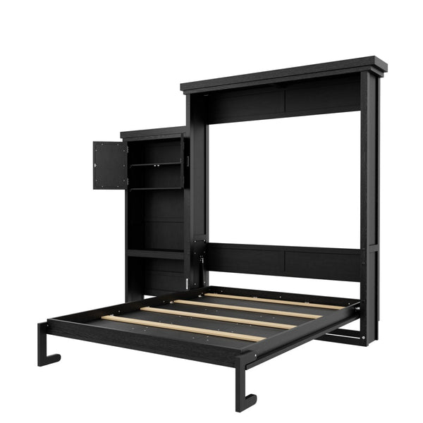 English Elm Queen Murphy Wall Bed with Louvered Pine Cabinet and Built-in Shelving for Studio Use N7090004018B