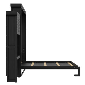 English Elm Queen Murphy Wall Bed with Louvered Pine Cabinet and Built-in Shelving for Studio Use N7090004018B