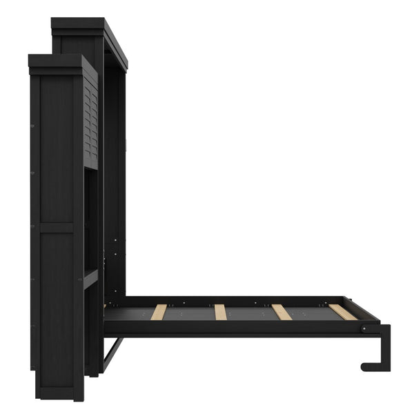 English Elm Queen Murphy Wall Bed with Louvered Pine Cabinet and Built-in Shelving for Studio Use N7090004018B