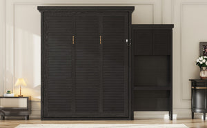 English Elm Queen Murphy Wall Bed with Louvered Pine Cabinet and Built-in Shelving for Studio Use N7090004018B