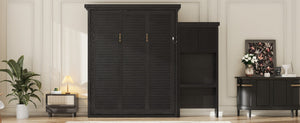 English Elm Queen Murphy Wall Bed with Louvered Pine Cabinet and Built-in Shelving for Studio Use N7090004018B