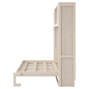 English Elm Queen Murphy Bed with Pine Frame and Upper Cabinets for Studio or Guest Room Beige N7090004029A
