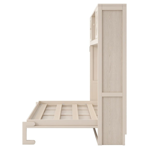 English Elm Queen Murphy Bed with Pine Frame and Upper Cabinets for Studio or Guest Room Beige N7090004029A
