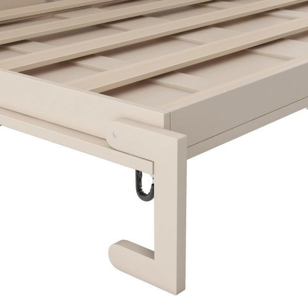 English Elm Queen Murphy Bed with Pine Frame and Upper Cabinets for Studio or Guest Room Beige N7090004029A