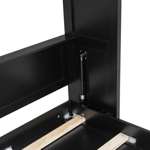 English Elm Queen Murphy Bed with Pine Frame and Upper Cabinets for Studio or Guest Room Black N7090004029B