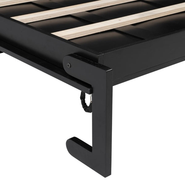 English Elm Queen Murphy Bed with Pine Frame and Upper Cabinets for Studio or Guest Room Black N7090004029B