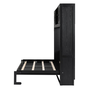 English Elm Queen Murphy Bed with Pine Frame and Upper Cabinets for Studio or Guest Room Black N7090004029B