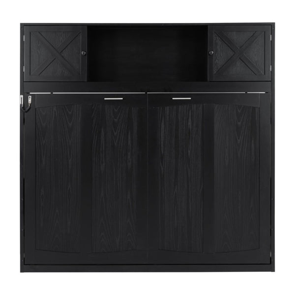 English Elm Queen Murphy Bed with Pine Frame and Upper Cabinets for Studio or Guest Room Black N7090004029B