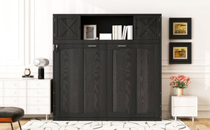 English Elm Queen Murphy Bed with Pine Frame and Upper Cabinets for Studio or Guest Room Black N7090004029B