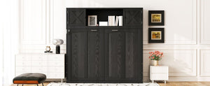 English Elm Queen Murphy Bed with Pine Frame and Upper Cabinets for Studio or Guest Room Black N7090004029B