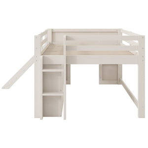 English Elm Full Size Low Loft Bed with Built-In Slide Three Drawers Pine MDF Kids Room N7090005003M