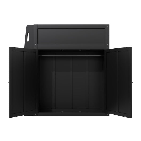 English Elm Full Size High Loft Bed with Integrated Desk LED Lighting Wardrobe and Stair Shelving N7090005053B