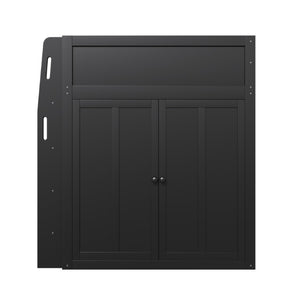 English Elm Full Size High Loft Bed with Integrated Desk LED Lighting Wardrobe and Stair Shelving N7090005053B