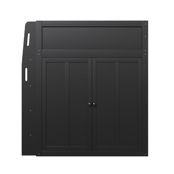 English Elm Full Size High Loft Bed with Integrated Desk LED Lighting Wardrobe and Stair Shelving N7090005053B