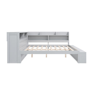 English Elm Full Size Storage Daybed with Side Cabinets Shoe Rack and Built-in Usb Charging Gray N7090005103E