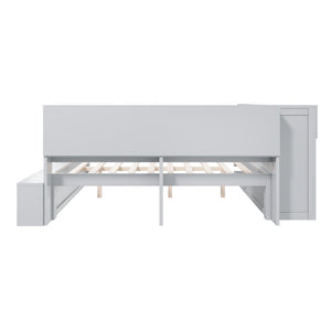English Elm Full Size Storage Daybed with Side Cabinets Shoe Rack and Built-in Usb Charging Gray N7090005103E