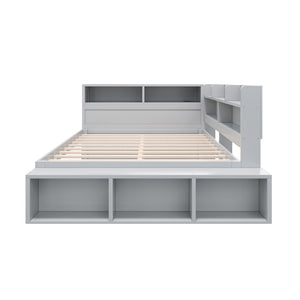 English Elm Full Size Storage Daybed with Side Cabinets Shoe Rack and Built-in Usb Charging Gray N7090005103E