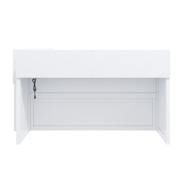 English Elm Full Size Storage Daybed with Side Cabinets Shoe Rack and Built-in Usb Charging White N7090005103K