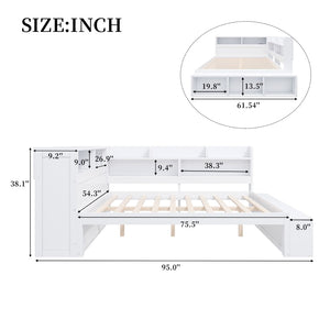 English Elm Full Size Storage Daybed with Side Cabinets Shoe Rack and Built-in Usb Charging White N7090005103K