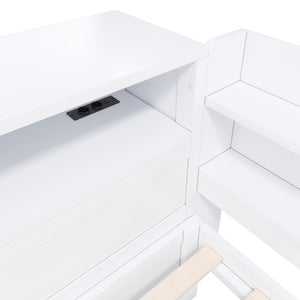 English Elm Full Size Storage Daybed with Side Cabinets Shoe Rack and Built-in Usb Charging White N7090005103K