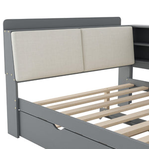 English Elm N709p214124e Upholstered Platform Bed Solid Pine Frame with Headboard Storage Shelves N709P214124E