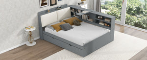 English Elm N709p214124e Upholstered Platform Bed Solid Pine Frame with Headboard Storage Shelves N709P214124E