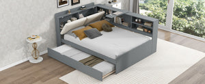 English Elm N709p214124e Upholstered Platform Bed Solid Pine Frame with Headboard Storage Shelves N709P214124E