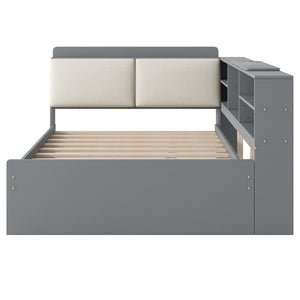 English Elm N709p214124e Upholstered Platform Bed Solid Pine Frame with Headboard Storage Shelves N709P214124E