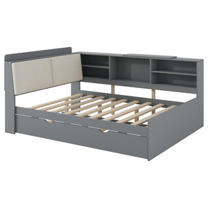 English Elm N709p214124e Upholstered Platform Bed Solid Pine Frame with Headboard Storage Shelves N709P214124E