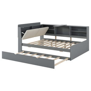 English Elm N709p214124e Upholstered Platform Bed Solid Pine Frame with Headboard Storage Shelves N709P214124E