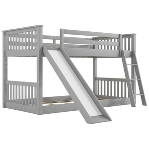 English Elm Twin Over Bunk Bed Solid Wood Frame with Slide Ladder and Full Guardrails for Kids N709P240755E