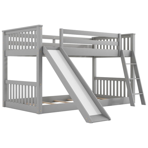 English Elm Twin Over Bunk Bed Solid Wood Frame with Slide Ladder and Full Guardrails for Kids N709P240755E