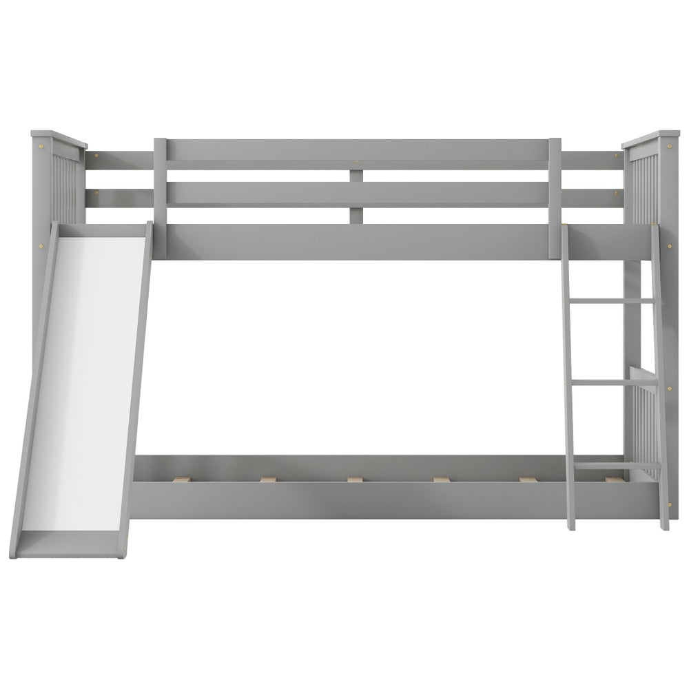English Elm Twin Over Bunk Bed Solid Wood Frame with Slide Ladder and Full Guardrails for Kids N709P240755E