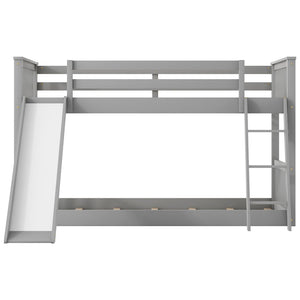 English Elm Twin Over Bunk Bed Solid Wood Frame with Slide Ladder and Full Guardrails for Kids N709P240755E