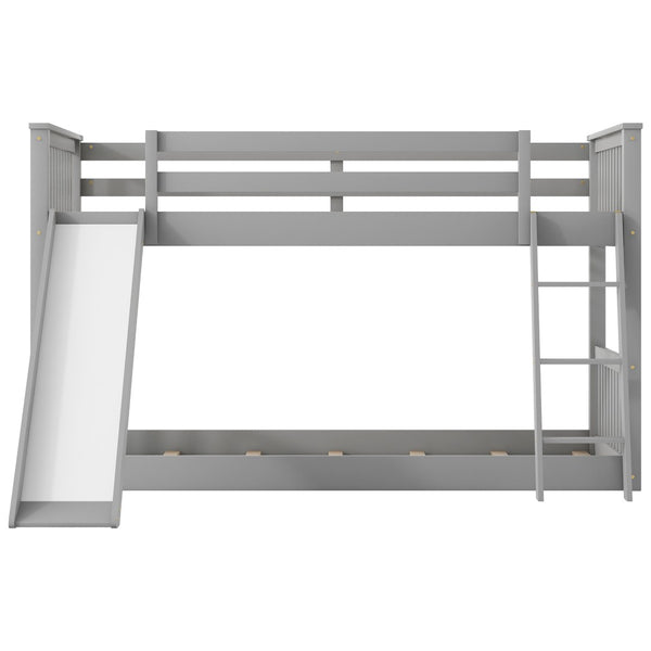 English Elm Twin Over Bunk Bed Solid Wood Frame with Slide Ladder and Full Guardrails for Kids N709P240755E