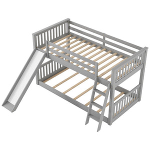 English Elm Twin Over Bunk Bed Solid Wood Frame with Slide Ladder and Full Guardrails for Kids N709P240755E