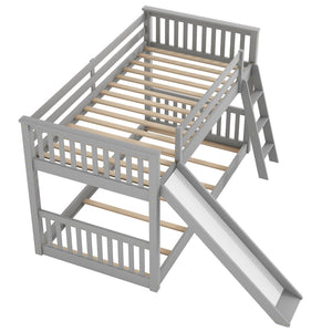 English Elm Twin Over Bunk Bed Solid Wood Frame with Slide Ladder and Full Guardrails for Kids N709P240755E