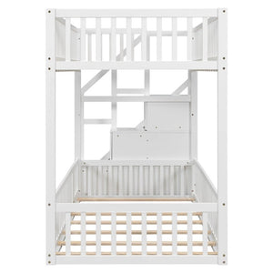 English Elm Twin Over Floor Bunk Bed Solid Pine Frame with Storage Stair Ladder and Guardrails N709P353589K