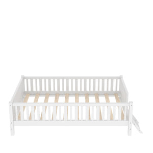 English Elm Wood Twin Platform Bed with Full Guardrails Solid Pine Slat Support No Box Spring White N709P426866K