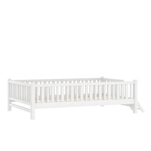 English Elm Wood Twin Platform Bed with Full Guardrails Solid Pine Slat Support No Box Spring White N709P426866K
