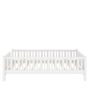 English Elm Wood Twin Platform Bed with Full Guardrails Solid Pine Slat Support No Box Spring White N709P426866K