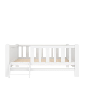 English Elm Wood Twin Platform Bed with Full Guardrails Solid Pine Slat Support No Box Spring White N709P426866K