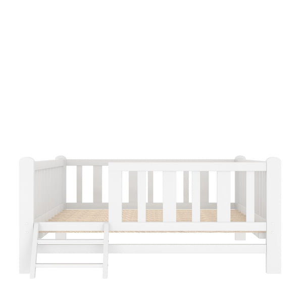 English Elm Wood Twin Platform Bed with Full Guardrails Solid Pine Slat Support No Box Spring White N709P426866K